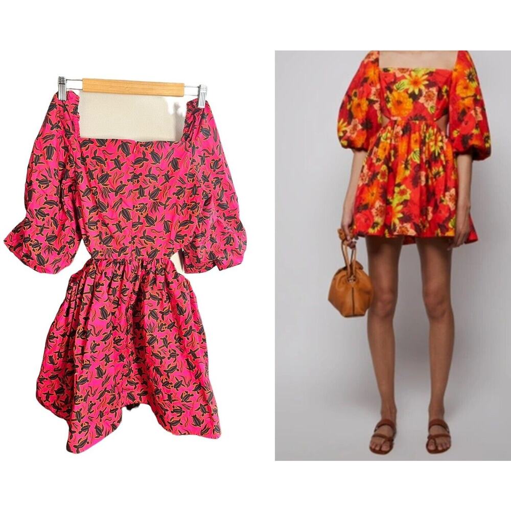 NEW $575 LHD Copacabana Dress •4• Pink Sea Turtle Puff Sleeve Rio RARE